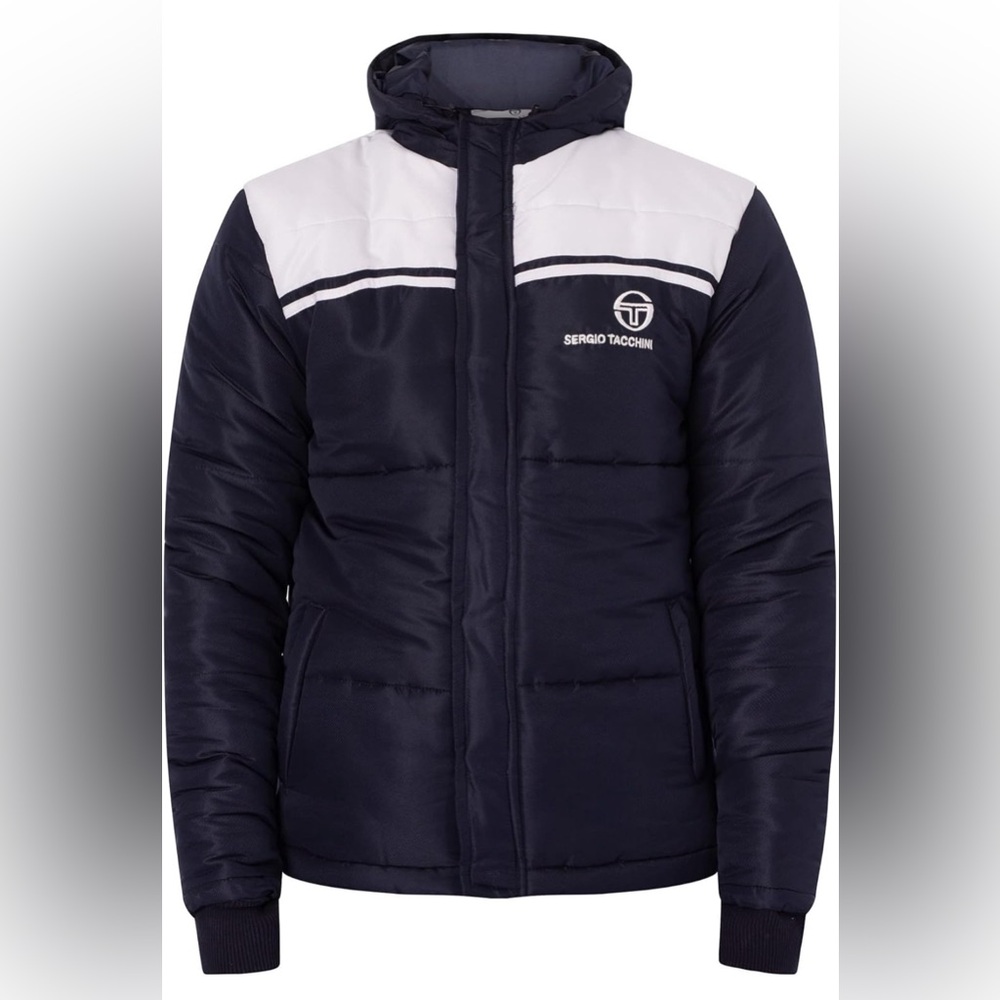 Sergio Tacchini blocked puffer with logo in navy NWT